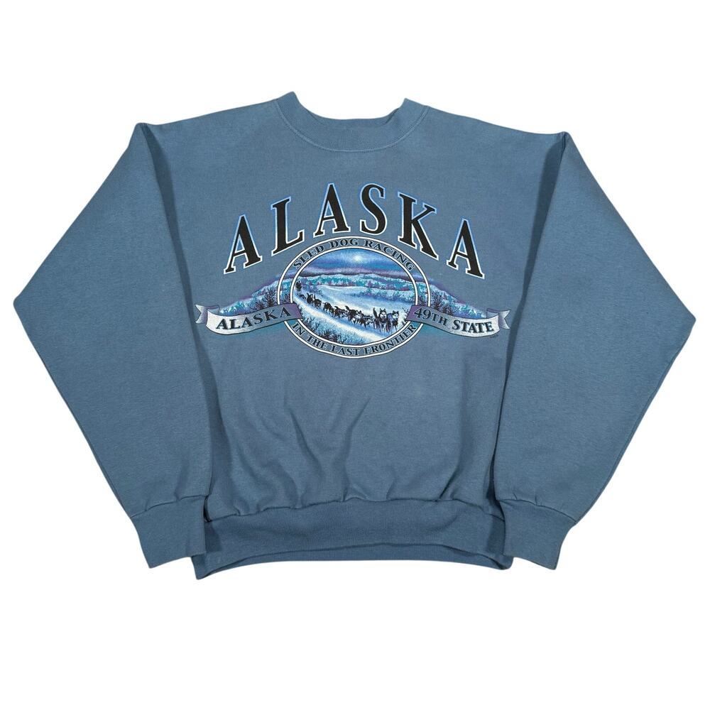 Vintage Alaska Sled Dog Racing 90s Sweatshirt Hanes ComfortBlend Blue Size M